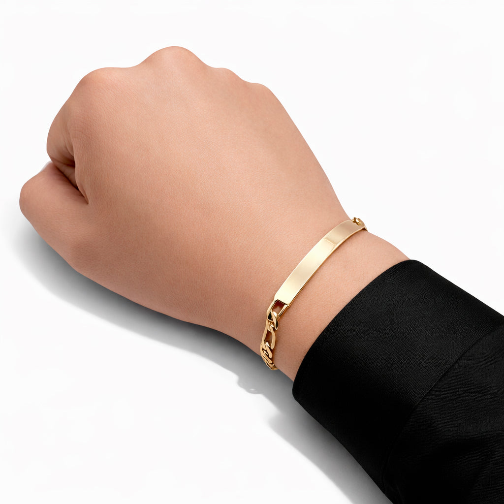 Hombre | Esclava Tejido Figaro 3:1 Lisa 5 mm, Pulsera Para Hombre De Chapa de Oro 18k Premium, Con Grabado, DUO DELUXE JOYAS
