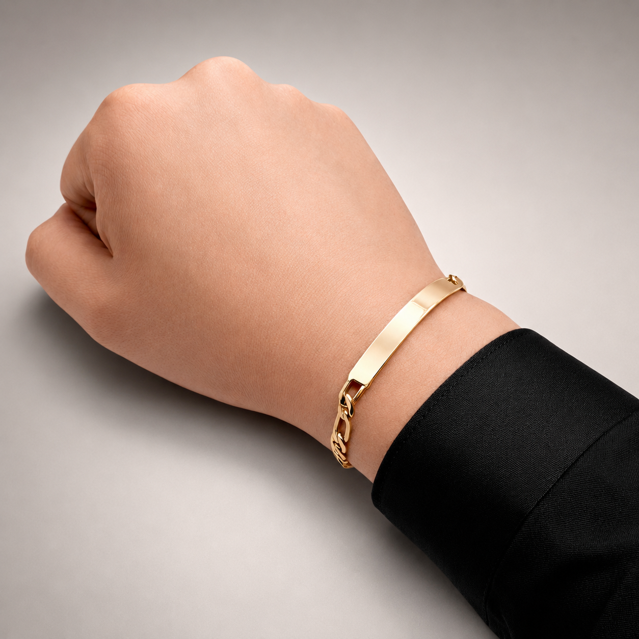 Hombre | Esclava Tejido Figaro 3:1 Lisa 5 mm, Pulsera Para Hombre De Chapa de Oro 18k Premium, Con Grabado, DUO DELUXE JOYAS