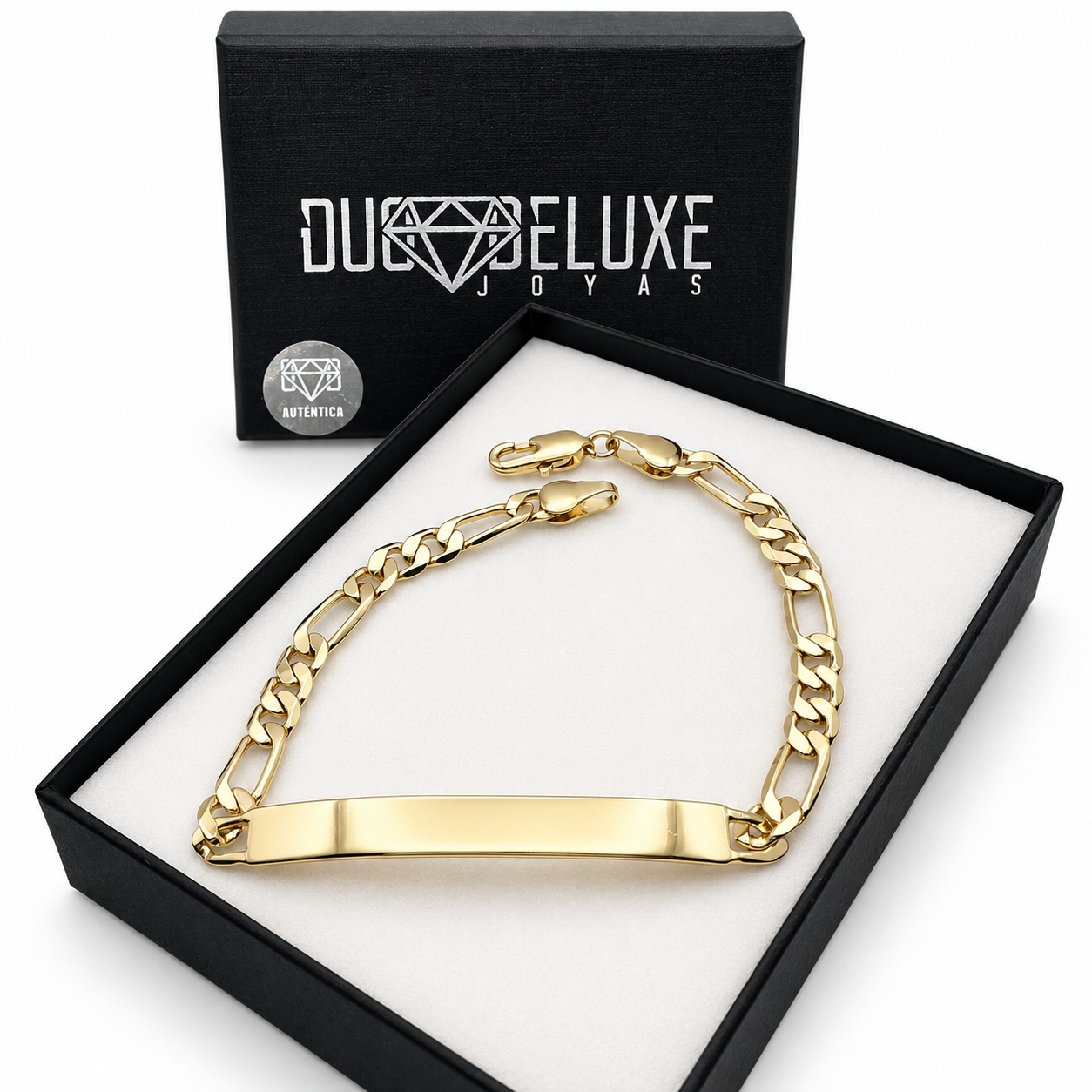 Hombre | Esclava Tejido Figaro 3:1 Lisa 5 mm, Pulsera Para Hombre De Chapa de Oro 18k Premium, Con Grabado, DUO DELUXE JOYAS