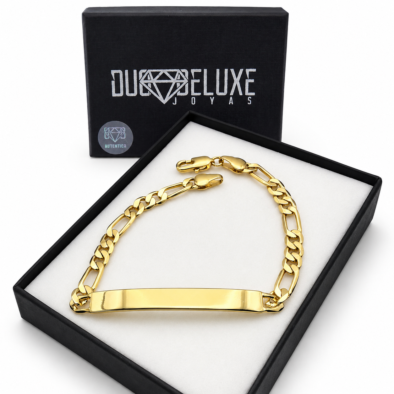 Hombre | Esclava Tejido Figaro 3:1 Lisa 5 mm, Pulsera Para Hombre De Chapa de Oro 18k Premium, Con Grabado, DUO DELUXE JOYAS