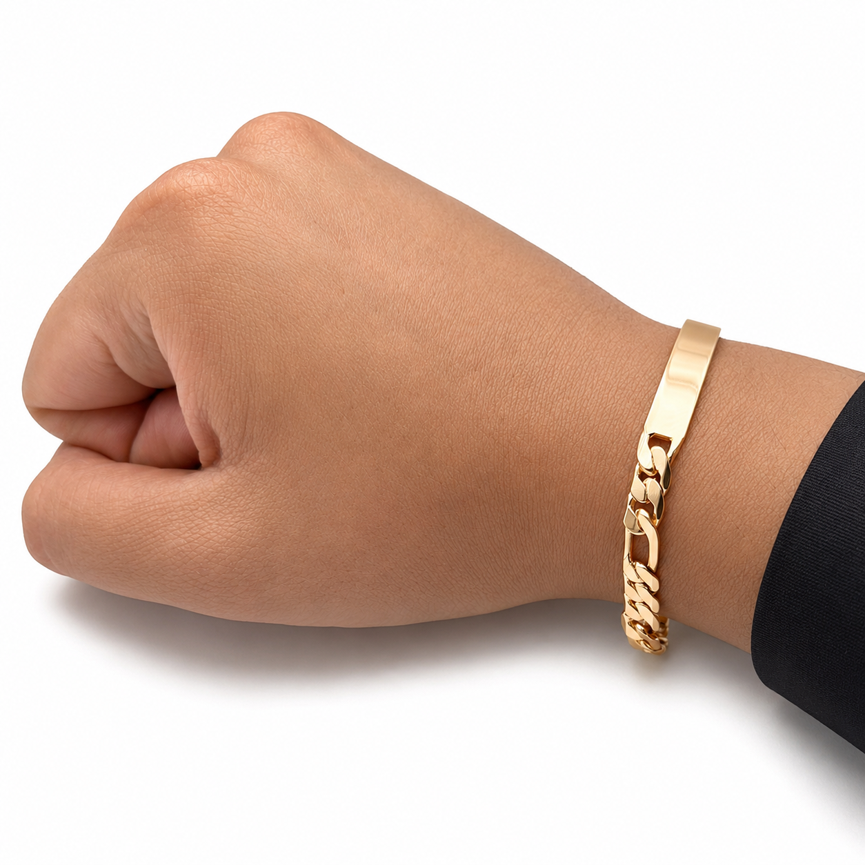 Hombre | Esclava Tejido Figaro 3:1 Lisa 6 mm, Pulsera Para Hombre De Chapa de Oro 18k Premium, Con Grabado, DUO DELUXE JOYAS (Copia)