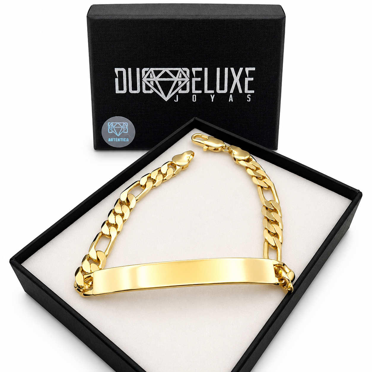 Hombre | Esclava Tejido Figaro 3:1 Lisa 6 mm, Pulsera Para Hombre De Chapa de Oro 18k Premium, Con Grabado, DUO DELUXE JOYAS (Copia)