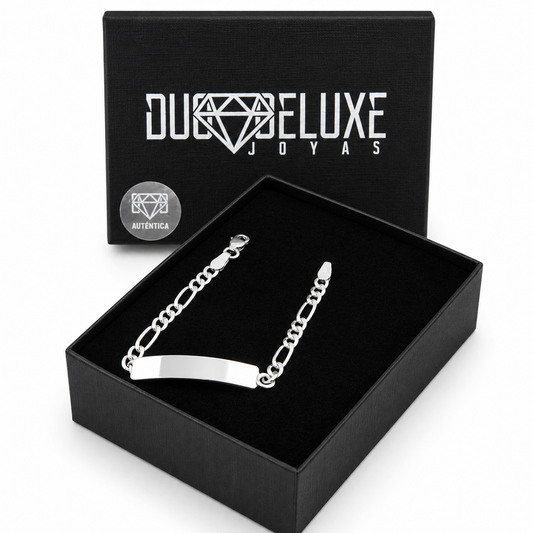 Bebé | Pulsera Esclava Tejido Figaro 3:1 Lisa 3 mm, Para Bebé, De Plata Autentica Ley .925, Con Grabado, DUO DELUXE JOYAS