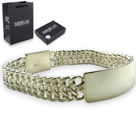 Unisex | Esclava Tejido Cubana Petatillo 10 mm, Pulsera Para Hombre Y Mujer, De Plata Autentica Ley .925, Con Grabado, DUO DELUXE JOYAS