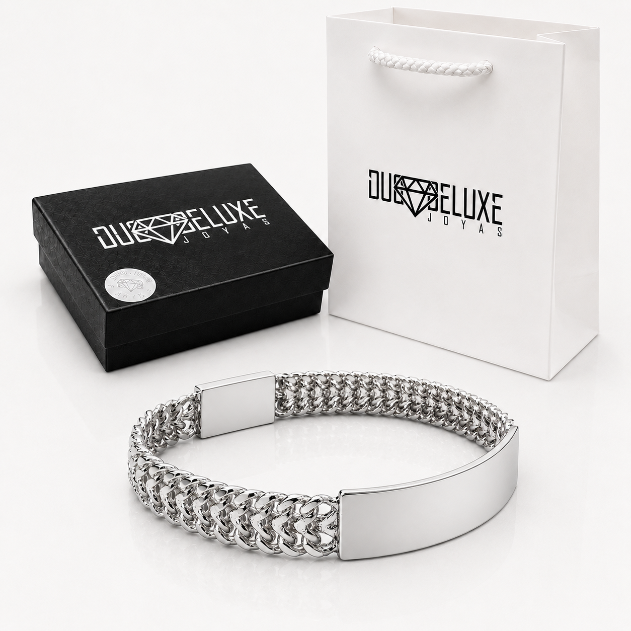 Unisex | Esclava Tejido Cubana Petatillo 10 mm, Pulsera Para Hombre Y Mujer, De Plata Autentica Ley .925, Con Grabado, DUO DELUXE JOYAS