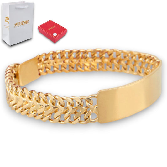 Unisex | Esclava Tejido Cubana Petatillo 10 mm, Pulsera Para Hombre Y Mujer, De Plata Autentica Ley .925 Con Baño De Oro Italiano 24k, Con Grabado, DUO DELUXE JOYAS