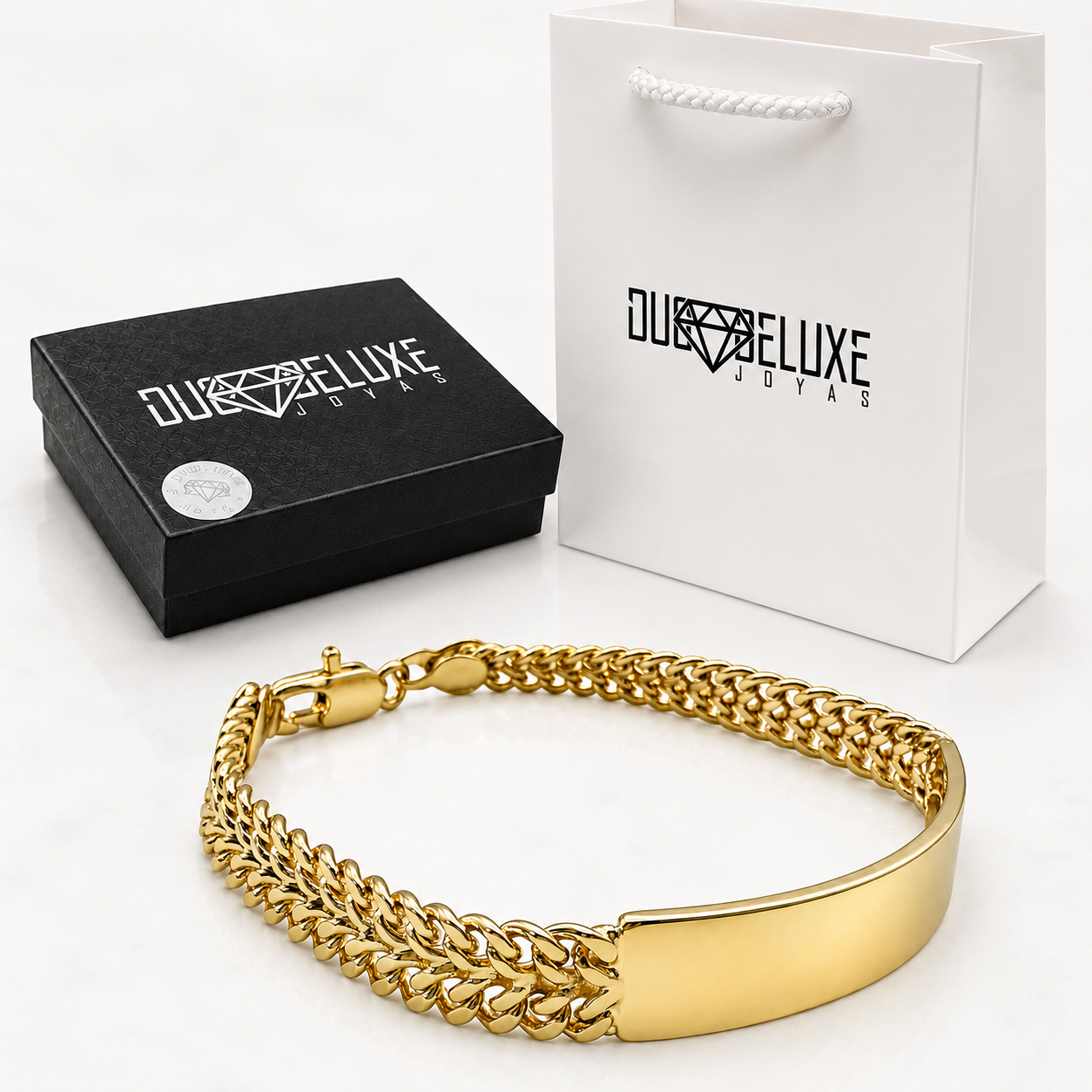 Hombre | Esclava Tejido Cubana Petatillo 7 mm, Pulsera Para Hombre De Chapa de Oro 18k Premium, Con Grabado, DUO DELUXE JOYAS (Copia) (Copia) (Copia) (Copia)