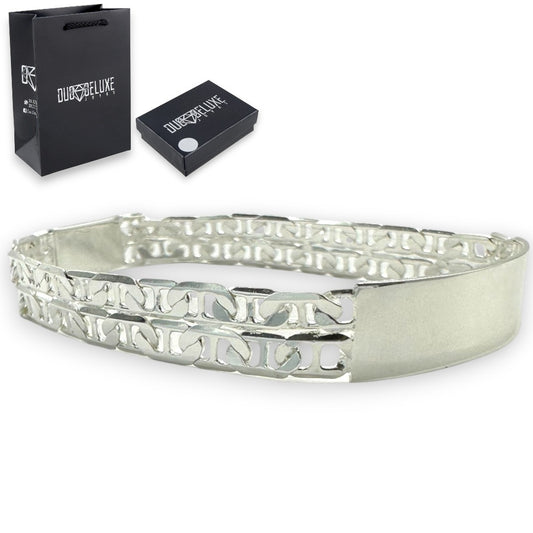 Unisex | Esclava Tejido Guchi Anilla Lisa Doble Eslabón 10 mm, Pulsera Para Hombre Y Mujer, De Plata Autentica Ley .925, Con Grabado, DUO DELUXE JOYAS