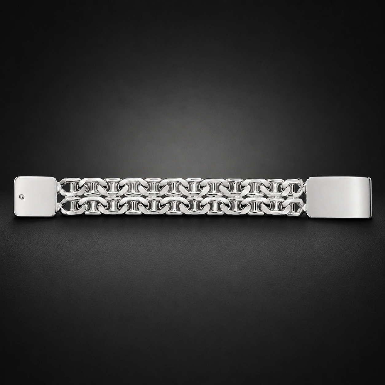 Unisex | Esclava Tejido Imperial Elegante Doble Eslabón 10 mm, Pulsera Para Hombre Y Mujer, De Plata Autentica Ley .925, Con Grabado, DUO DELUXE JOYAS