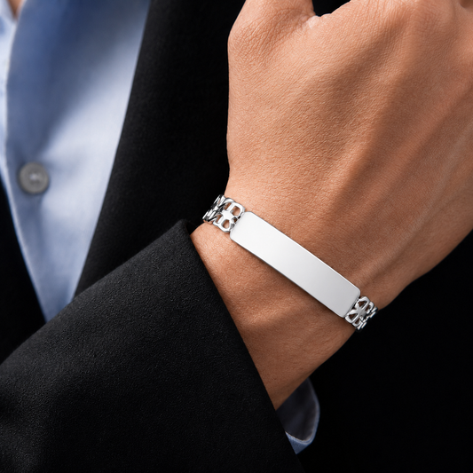 Unisex | Esclava Tejido Imperial Elegante Doble Eslabón 10 mm, Pulsera Para Hombre Y Mujer, De Plata Autentica Ley .925, Con Grabado, DUO DELUXE JOYAS