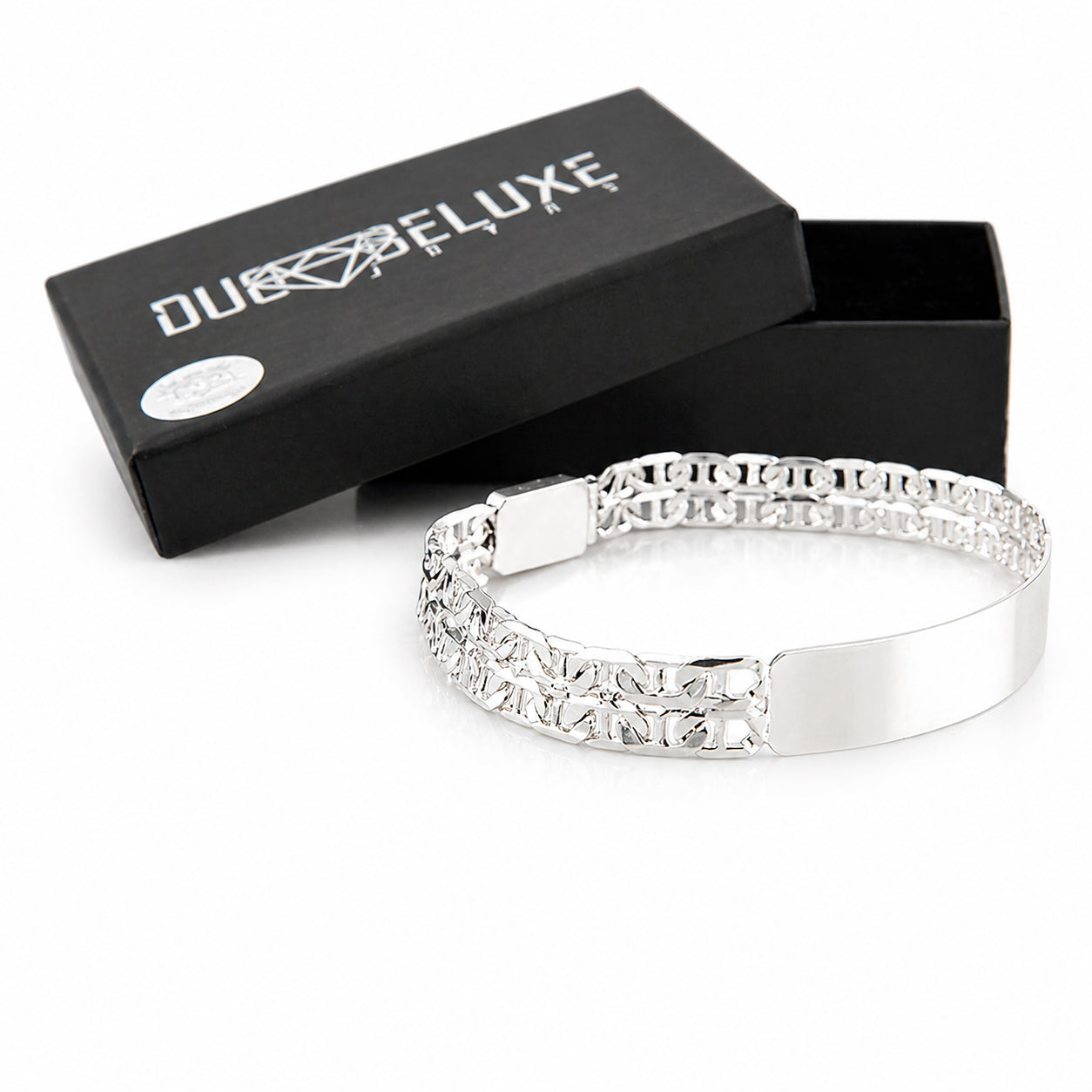 Unisex | Esclava Tejido Imperial Elegante Doble Eslabón 10 mm, Pulsera Para Hombre Y Mujer, De Plata Autentica Ley .925, Con Grabado, DUO DELUXE JOYAS