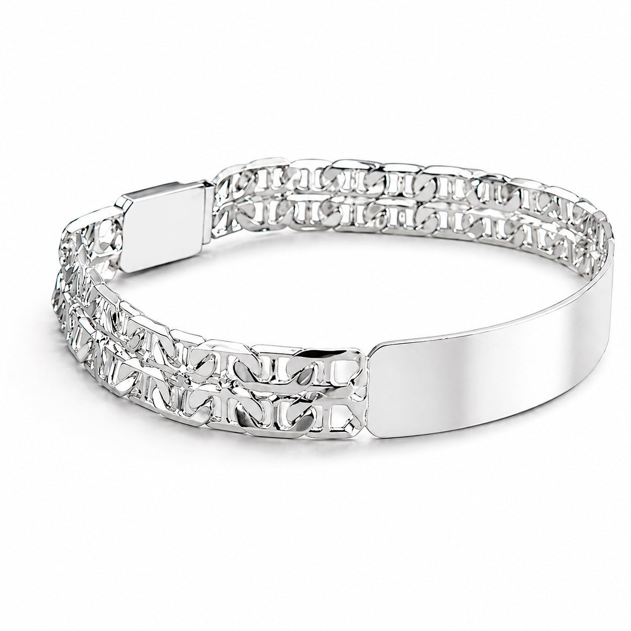 Unisex | Esclava Tejido Imperial Elegante Doble Eslabón 10 mm, Pulsera Para Hombre Y Mujer, De Plata Autentica Ley .925, Con Grabado, DUO DELUXE JOYAS