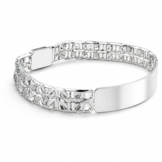 Unisex | Esclava Tejido Imperial Elegante Doble Eslabón 10 mm, Pulsera Para Hombre Y Mujer, De Plata Autentica Ley .925, Con Grabado, DUO DELUXE JOYAS