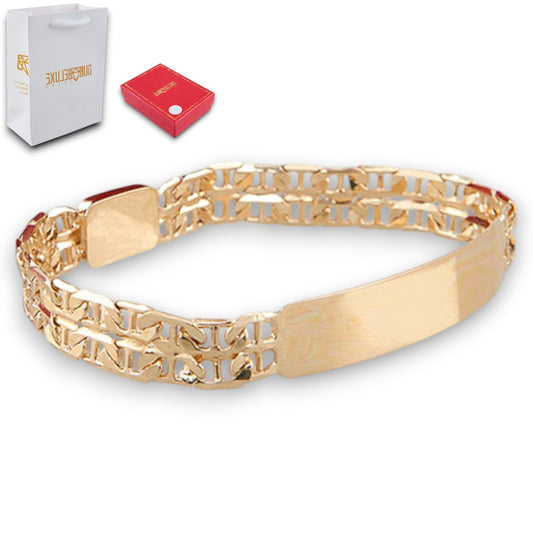 Unisex | Esclava Tejido Guchi Anilla Elegante Doble Eslabon 10 mm, Pulsera Para Hombre Y Mujer, De Plata Autentica Ley .925 Con Baño De Oro Italiano 24k, Con Grabado, DUO DELUXE JOYAS