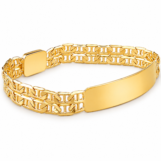 Unisex | Esclava Tejido Imperial Elegante Doble Eslabon 10 mm, Pulsera Para Hombre Y Mujer, De Plata Autentica Ley .925 Con Baño De Oro Italiano 24k, Con Grabado, DUO DELUXE JOYAS
