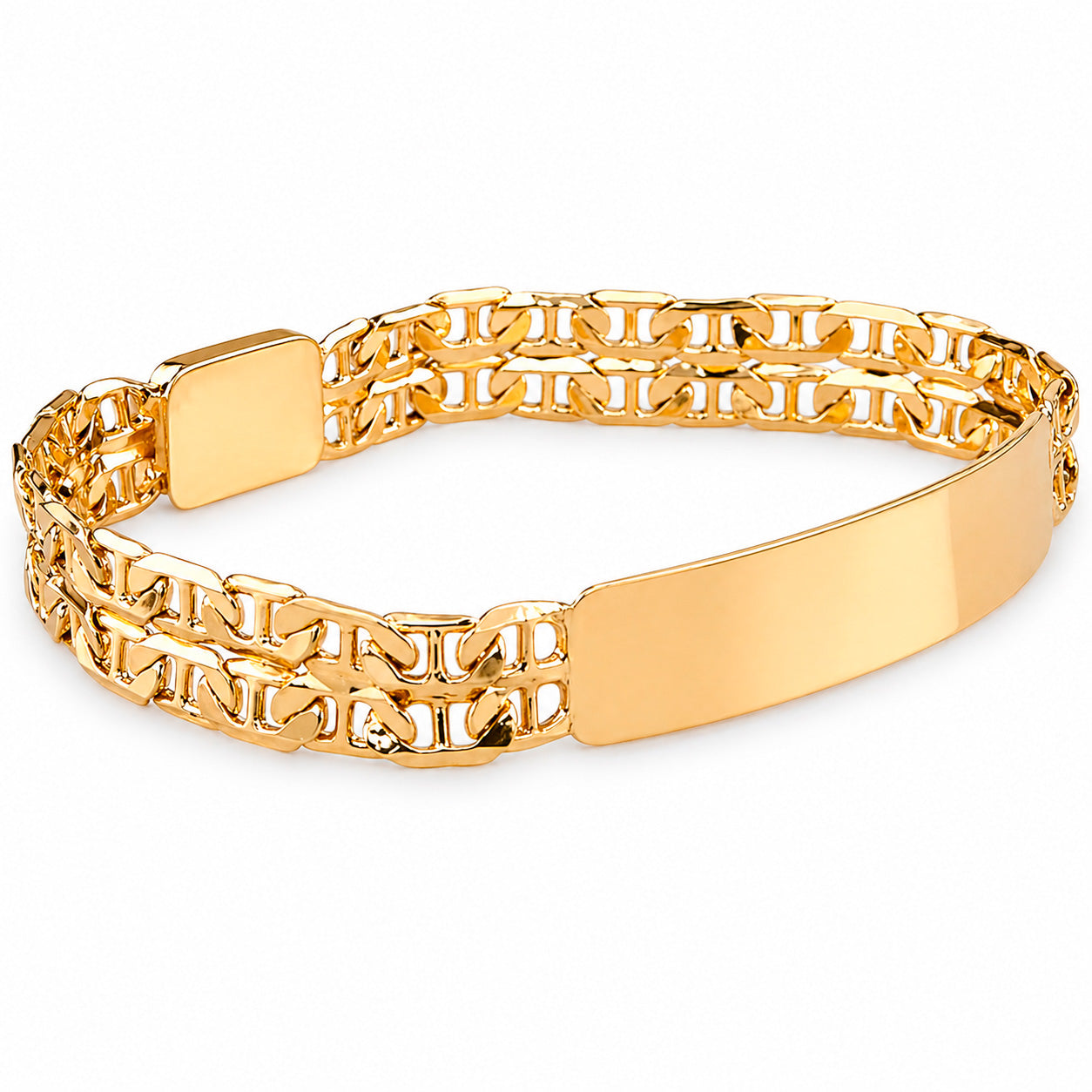 Unisex | Esclava Tejido Imperial Elegante Doble Eslabon 10 mm, Pulsera Para Hombre Y Mujer, De Plata Autentica Ley .925 Con Baño De Oro Italiano 24k, Con Grabado, DUO DELUXE JOYAS