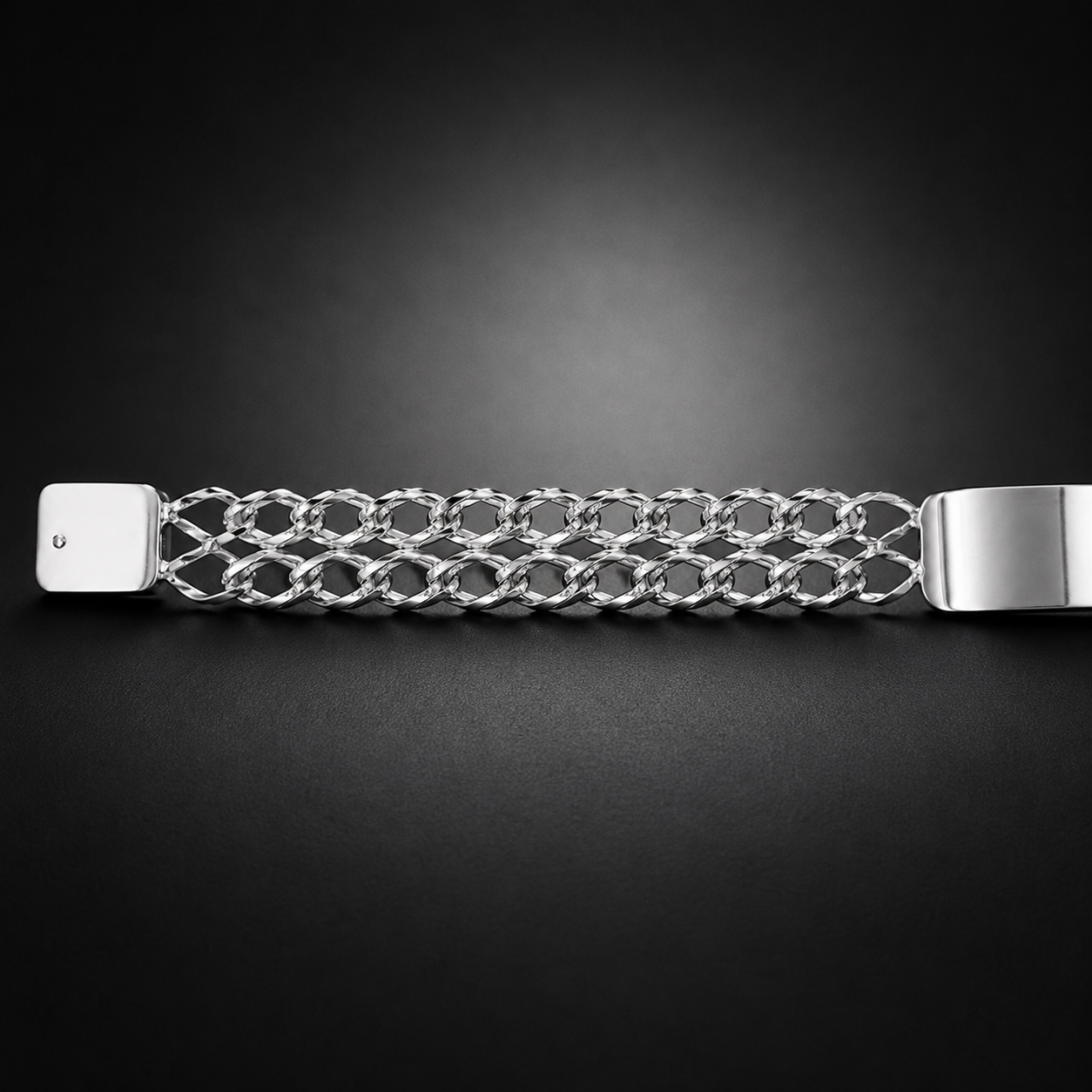 Unisex | Esclava Tejido Cubana Rombo Doble Eslabón 11 mm, Pulsera Para Hombre Y Mujer, De Plata Autentica Ley .925, Con Grabado, DUO DELUXE JOYAS
