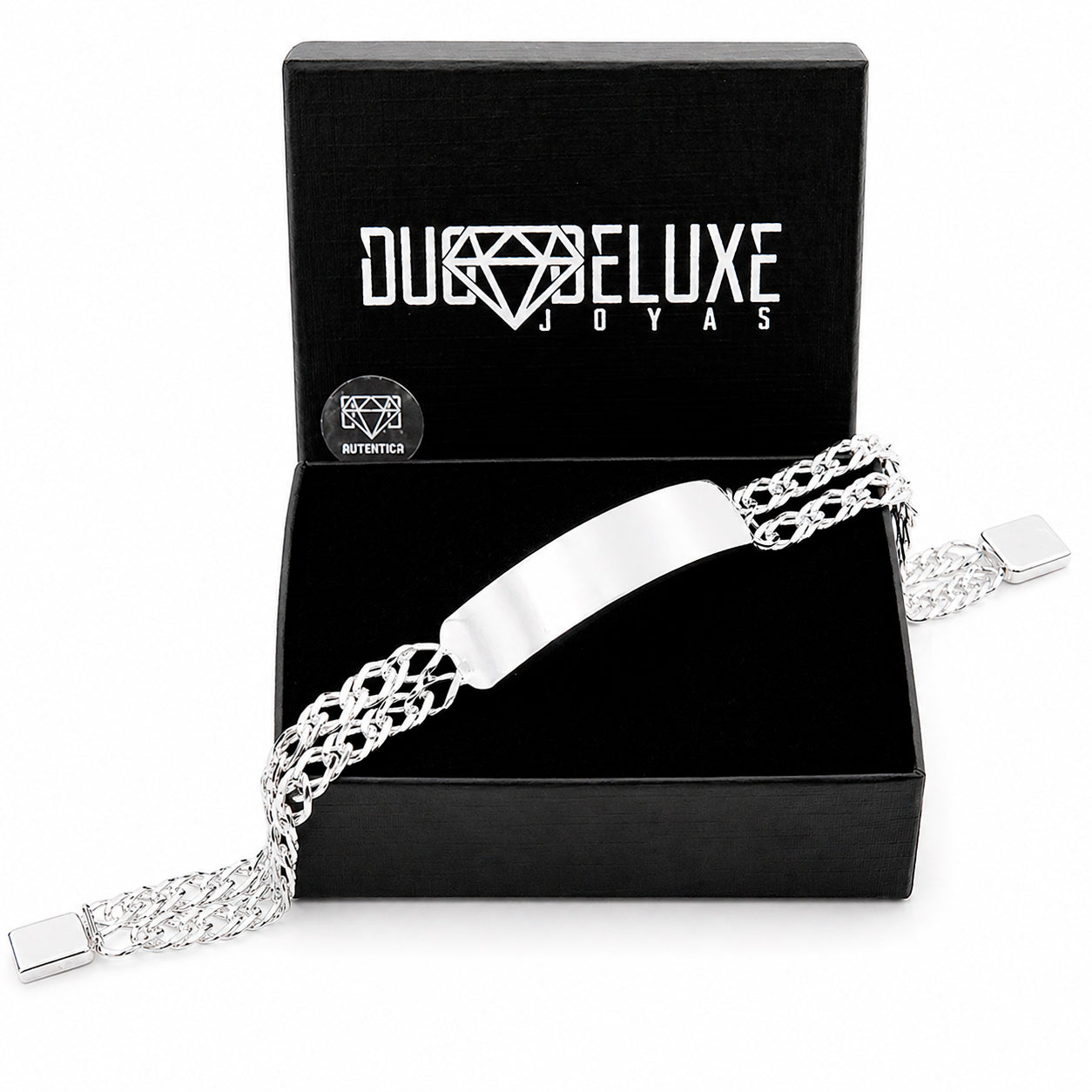 Unisex | Esclava Tejido Cubana Rombo Doble Eslabón 11 mm, Pulsera Para Hombre Y Mujer, De Plata Autentica Ley .925, Con Grabado, DUO DELUXE JOYAS