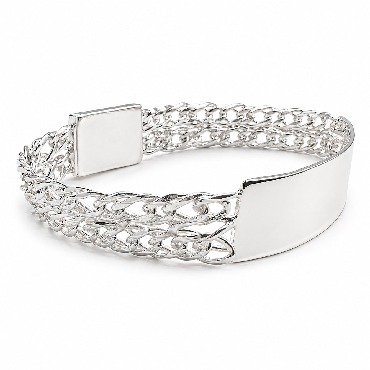 Unisex | Esclava Tejido Cubana Rombo Doble Eslabón 11 mm, Pulsera Para Hombre Y Mujer, De Plata Autentica Ley .925, Con Grabado, DUO DELUXE JOYAS