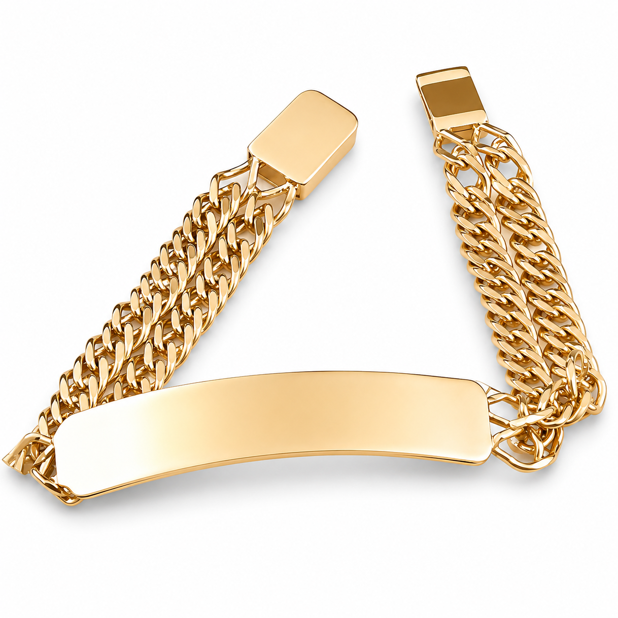 Unisex | Esclava Tejido Cubana Doble Rombo Doble Eslabon 11 mm, Pulsera Para Hombre Y Mujer, De Plata Autentica Ley .925 Con Baño De Oro Italiano 24k, Con Grabado, DUO DELUXE JOYAS