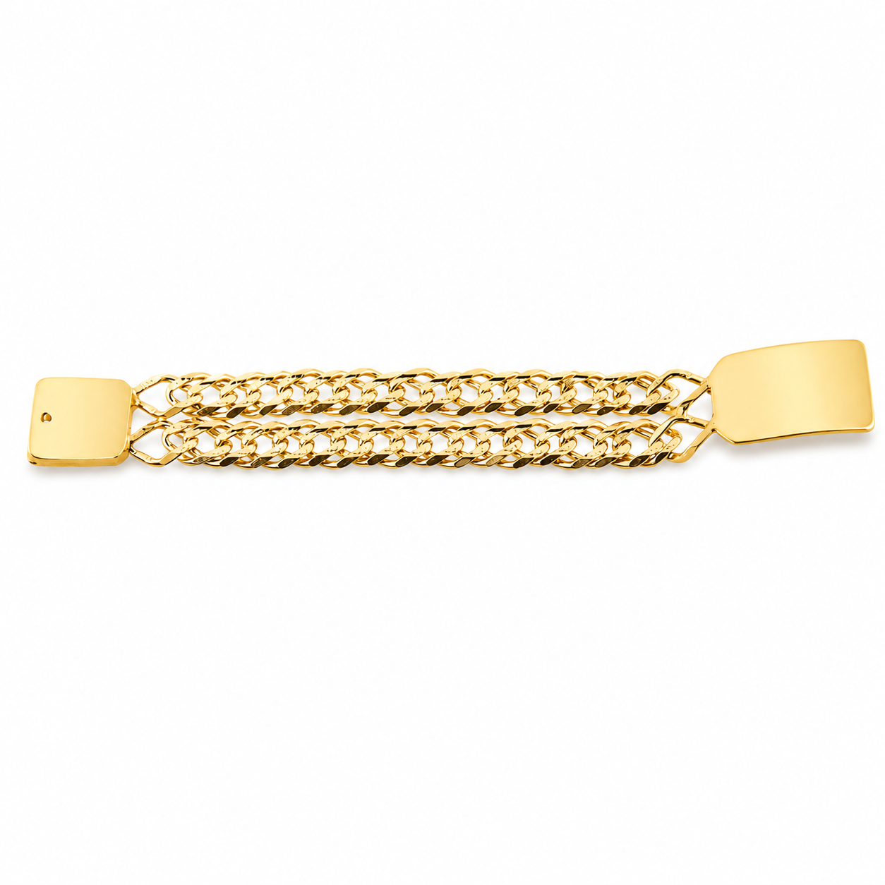 Unisex | Esclava Tejido Cubana Doble Rombo Doble Eslabon 11 mm, Pulsera Para Hombre Y Mujer, De Plata Autentica Ley .925 Con Baño De Oro Italiano 24k, Con Grabado, DUO DELUXE JOYAS