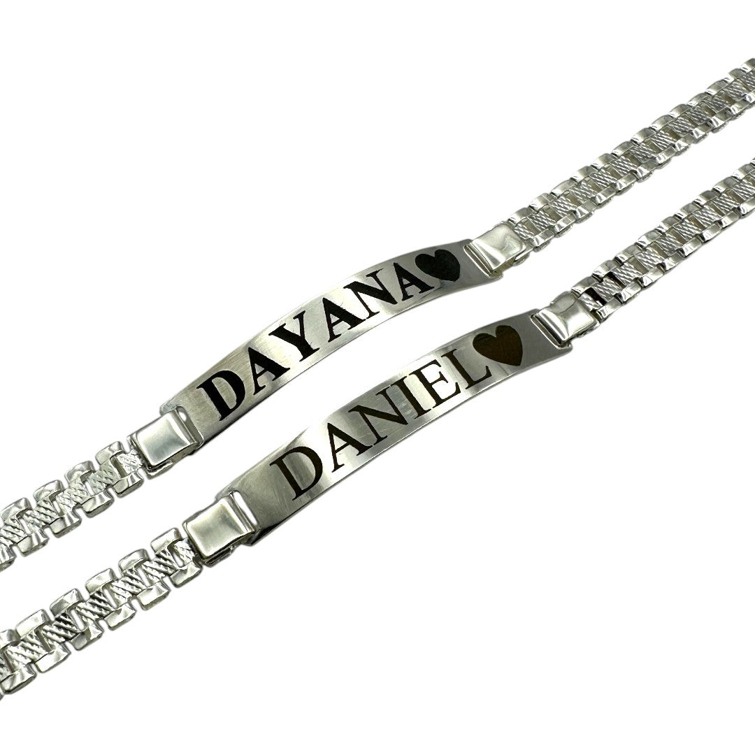 Parejas | Duo De Esclavas Tejido Rolex Elegante Para Parejas, De Plata Autentica Ley .925, Con Grabado, DUO DELUXE JOYAS