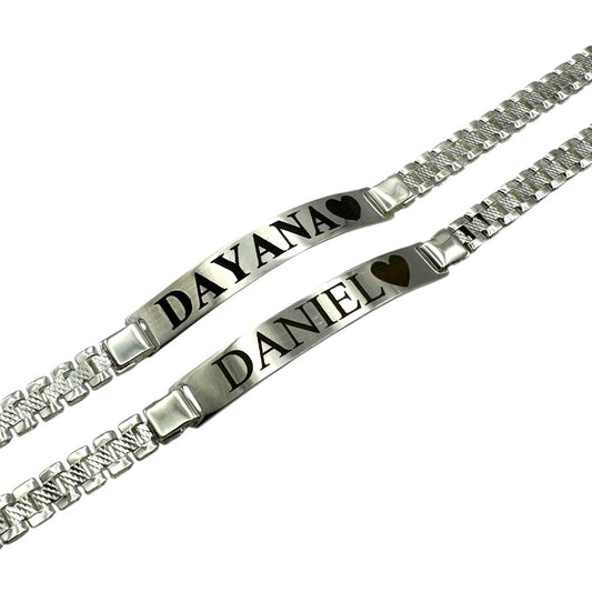 Parejas | Duo De Esclavas Tejido Rolex Elegante Para Parejas, De Plata Autentica Ley .925, Con Grabado, DUO DELUXE JOYAS