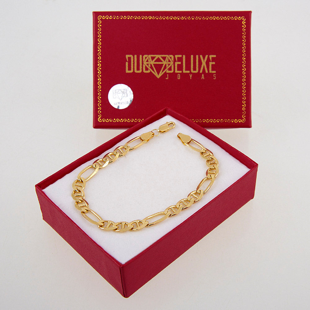 Unisex | Pulso Pulsera Tejido Figaruchi Lisa 6 mm, Esclava Para Hombre Y Mujer De Plata Autentica Ley .925 Con Baño De Oro Italiano 24k, DUO DELUXE JOYAS