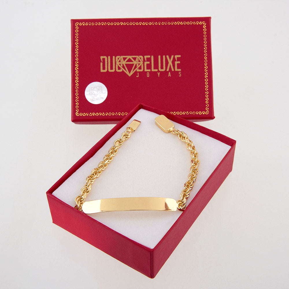 Unisex | Esclava Tejido Torzal Relleno 5 mm, Pulsera Para Hombre Y Mujer, De Plata Autentica Ley .925 Con Baño De Oro Italiano 24k, Con Grabado, DUO DELUXE JOYAS