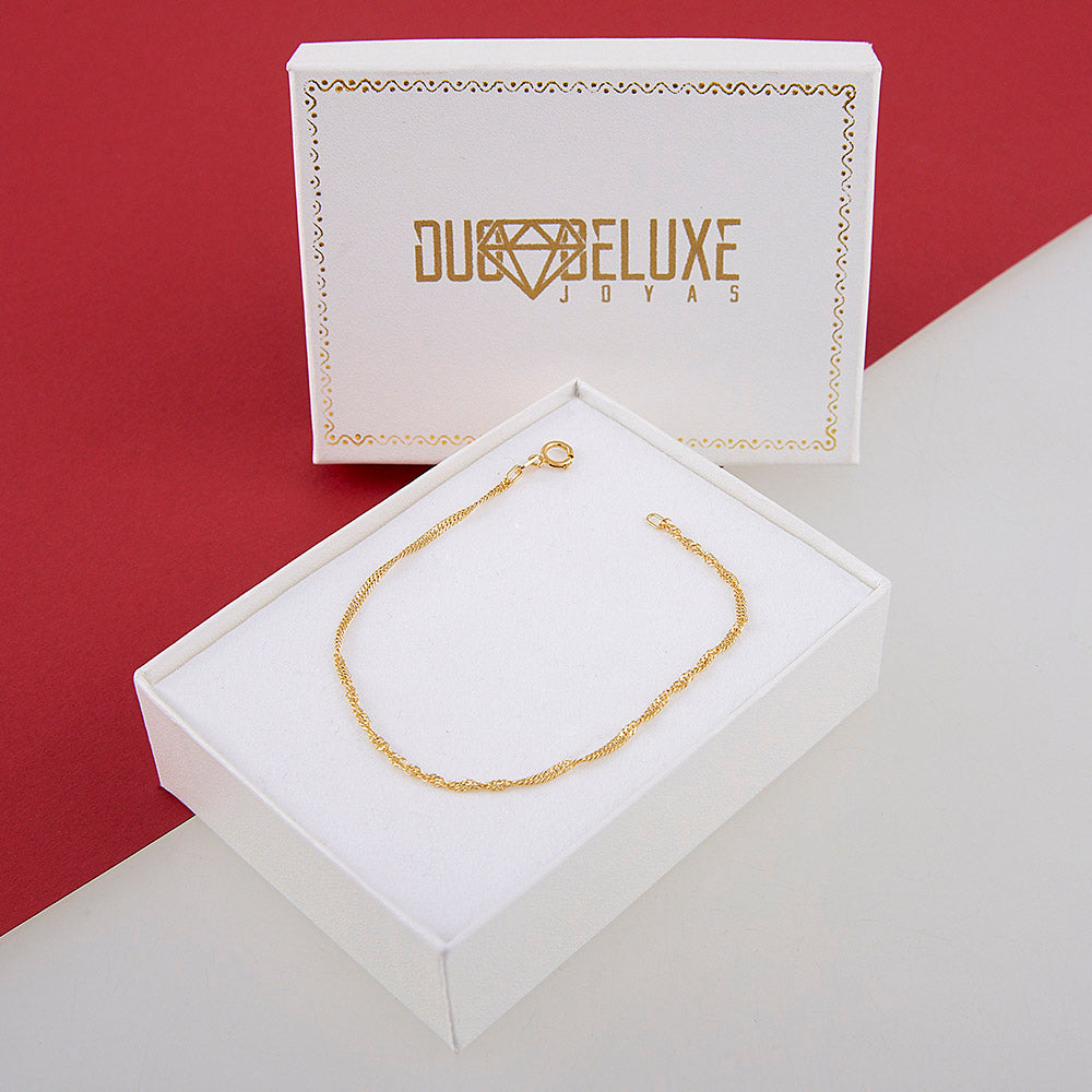 Mujer | Pulso Pulsera Tejido Singapur 2 mm, Esclava Para Mujer De Plata Autentica Ley .925 Con Baño De Oro Italiano De 24k, DUO DELUXE JOYAS