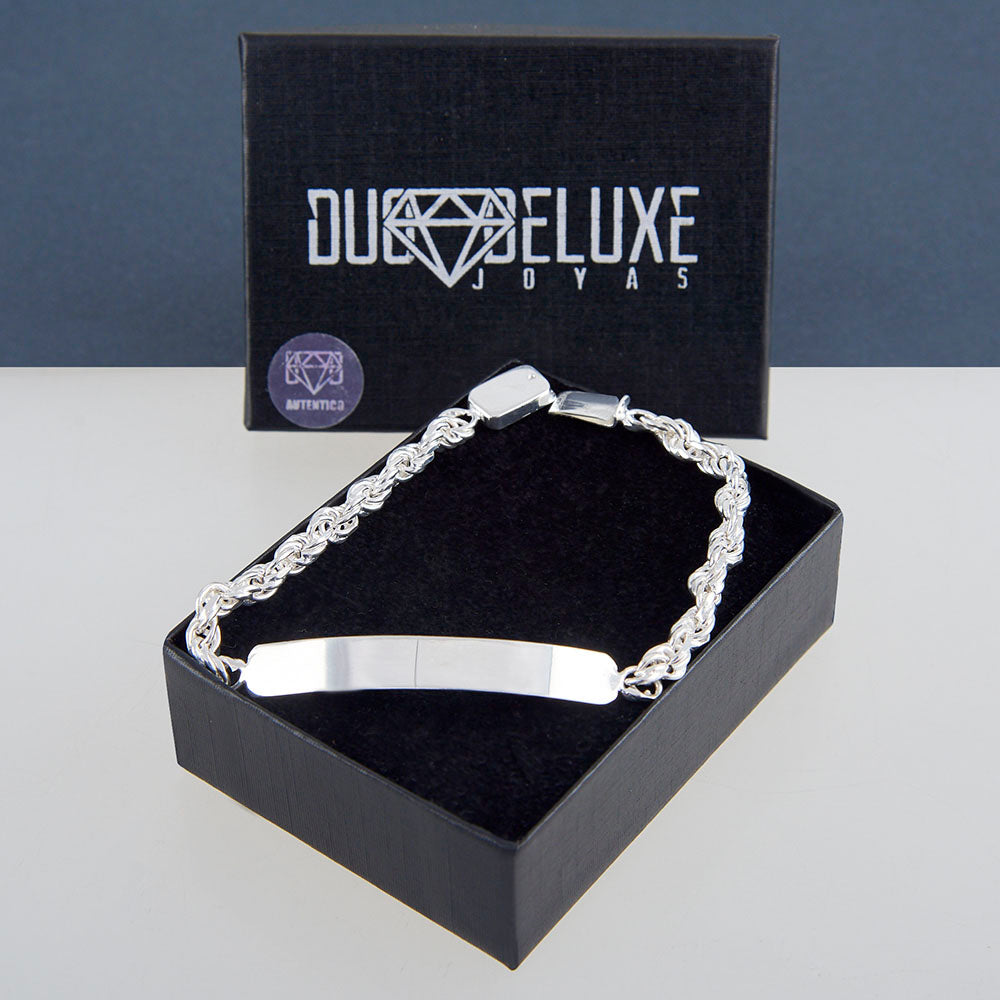 Unisex | Esclava Tejido Torzal Relleno 5 mm, Pulsera Para Hombre Y Mujer, De Plata Autentica Ley .925, Con Grabado, DUO DELUXE JOYAS