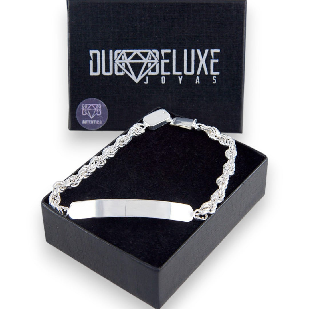 Unisex | Esclava Tejido Torzal Relleno 5 mm, Pulsera Para Hombre Y Mujer, De Plata Autentica Ley .925, Con Grabado, DUO DELUXE JOYAS