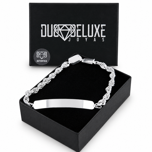 Unisex | Esclava Tejido Torzal Relleno 5 mm, Pulsera Para Hombre Y Mujer, De Plata Autentica Ley .925, Con Grabado, DUO DELUXE JOYAS