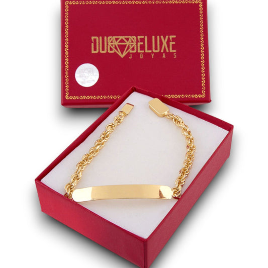 Unisex | Esclava Tejido Torzal Relleno 5 mm, Pulsera Para Hombre Y Mujer, De Plata Autentica Ley .925 Con Baño De Oro Italiano 24k, Con Grabado, DUO DELUXE JOYAS