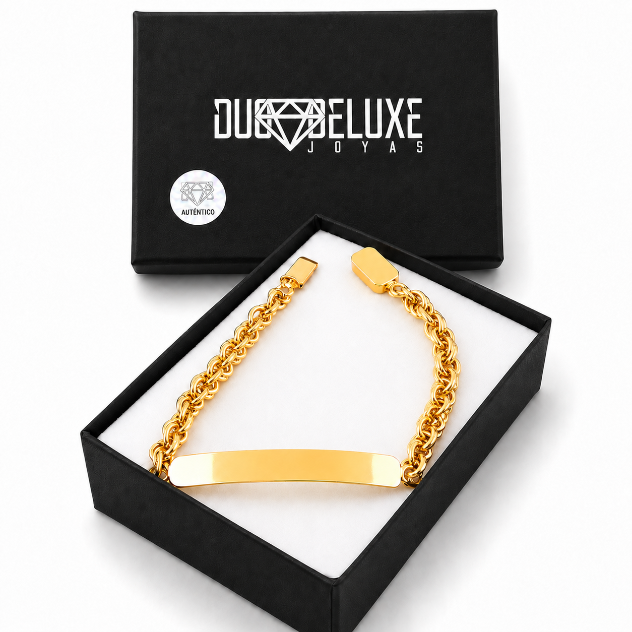 Unisex | Esclava Tejido Torzal Relleno 5 mm, Pulsera Para Hombre Y Mujer, De Plata Autentica Ley .925 Con Baño De Oro Italiano 24k, Con Grabado, DUO DELUXE JOYAS