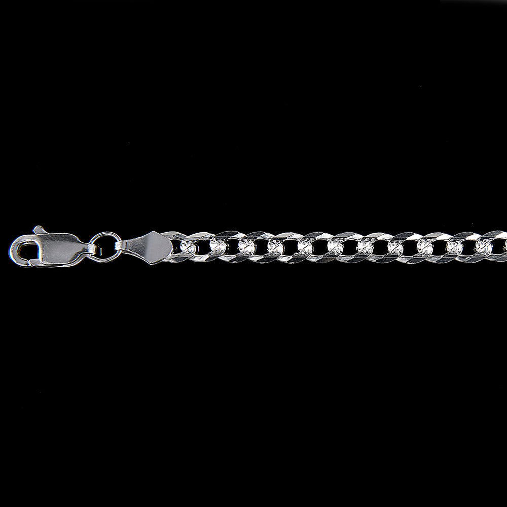 Unisex | Cadena Tejido Barbada Cubana Diamantada - 4 mm x 45 cm, Collar Para Hombre Y Mujer, De Plata Autentica Ley .925, DUO DELUXE JOYAS