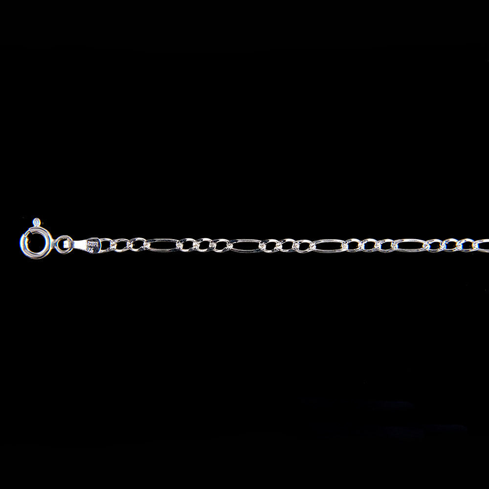Unisex | Cadena Tejido Figaro 3:1 Diamantada - 2 mm x 60 cm, Collar Para Hombre Y Mujer, De Plata Autentica Ley .925, DUO DELUXE JOYAS