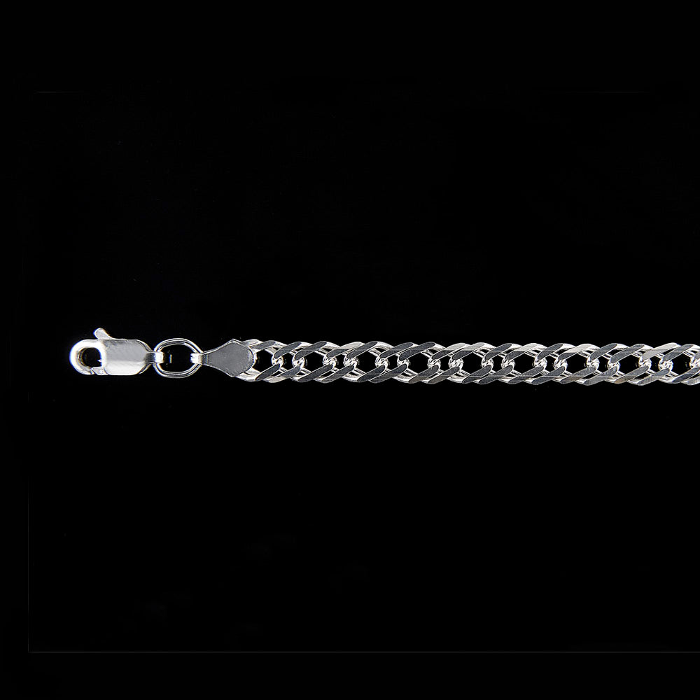Unisex | Cadena Tejido Cubana Doble Rombo - 4 mm x 50 cm, Collar Para Hombre Y Mujer, De Plata Autentica Ley .925, DUO DELUXE JOYAS
