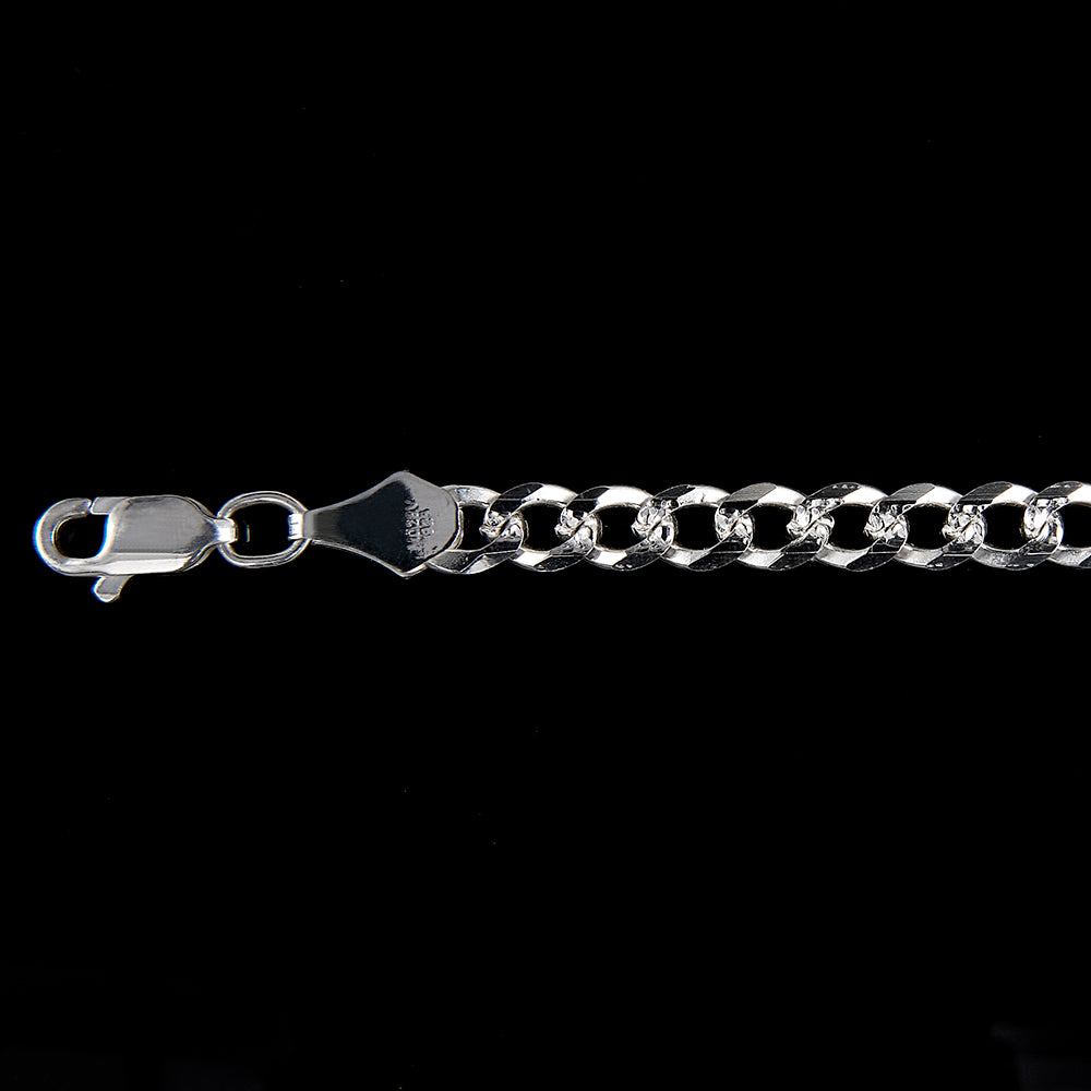 Unisex | Cadena Tejido Barbada Cubana Diamantada - 5 mm x 70 cm, Collar Para Hombre Y Mujer, De Plata Autentica Ley .925, DUO DELUXE JOYAS