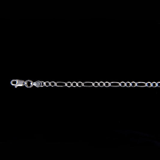Unisex | Cadena Tejido Figaro 3:1 Diamantada - 3 mm x 70 cm, Collar Para Hombre Y Mujer, De Plata Autentica Ley .925, DUO DELUXE JOYAS