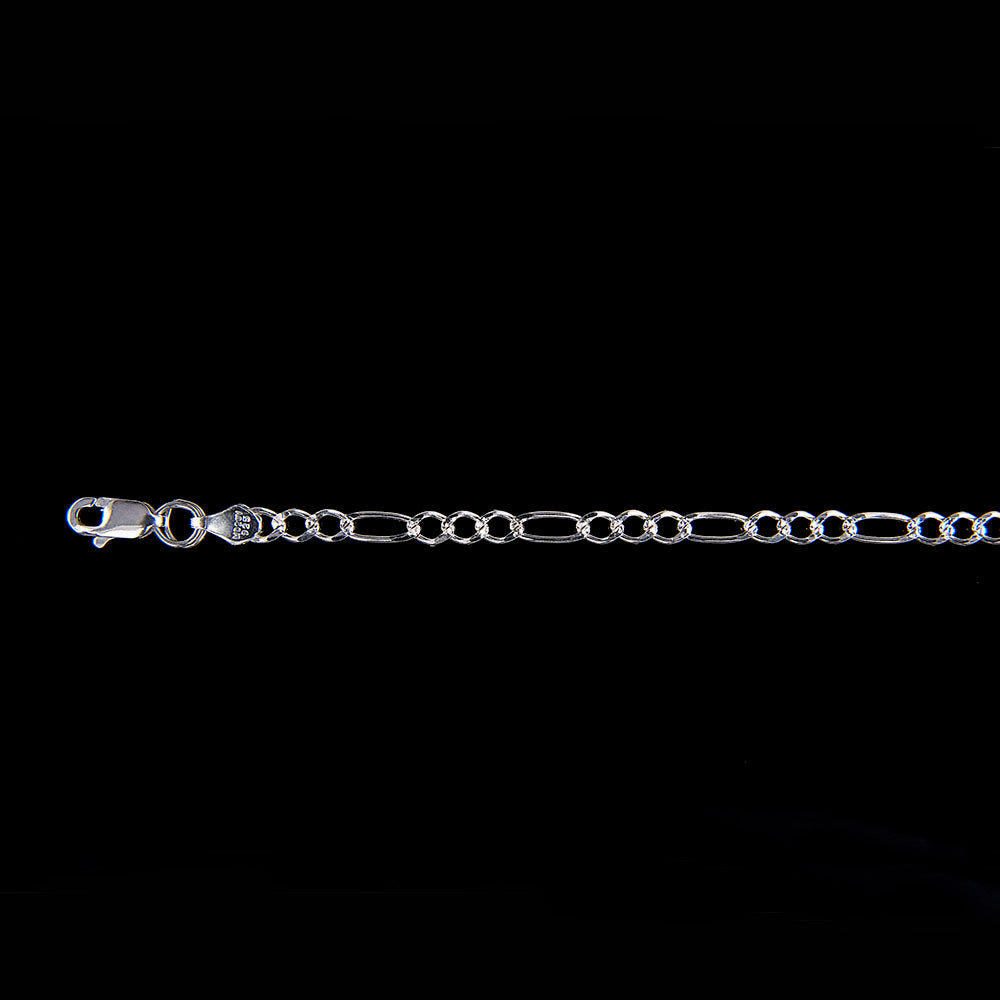 Unisex | Cadena Tejido Figaro 3:1 Diamantada - 3 mm x 60 cm, Collar Para Hombre Y Mujer, De Plata Autentica Ley .925, DUO DELUXE JOYAS