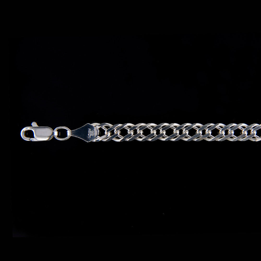 Unisex | Cadena Tejido Cubana Doble Rombo - 5 mm x 70 cm, Collar Para Hombre Y Mujer, De Plata Autentica Ley .925, DUO DELUXE JOYAS