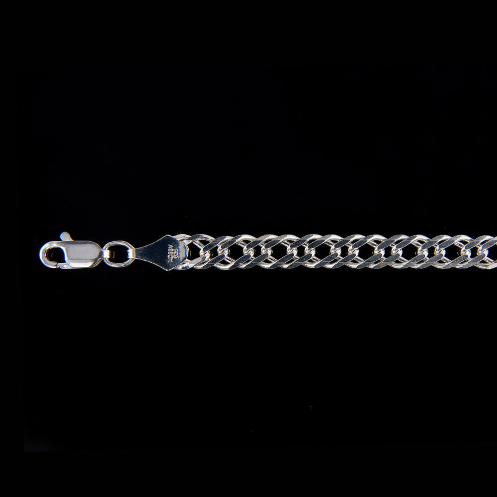 Unisex | Cadena Tejido Cubana Doble Rombo - 5 mm x 60 cm, Collar Para Hombre Y Mujer, De Plata Autentica Ley .925, DUO DELUXE JOYAS