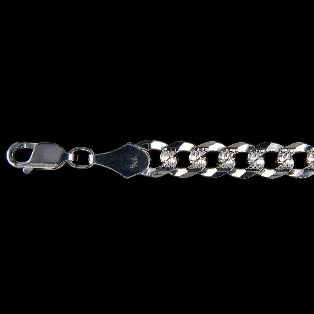 Unisex | Cadena Tejido Barbada Cubana Diamantada - 7 mm x 60 cm, Collar Para Hombre Y Mujer, De Plata Autentica Ley .925, DUO DELUXE JOYAS