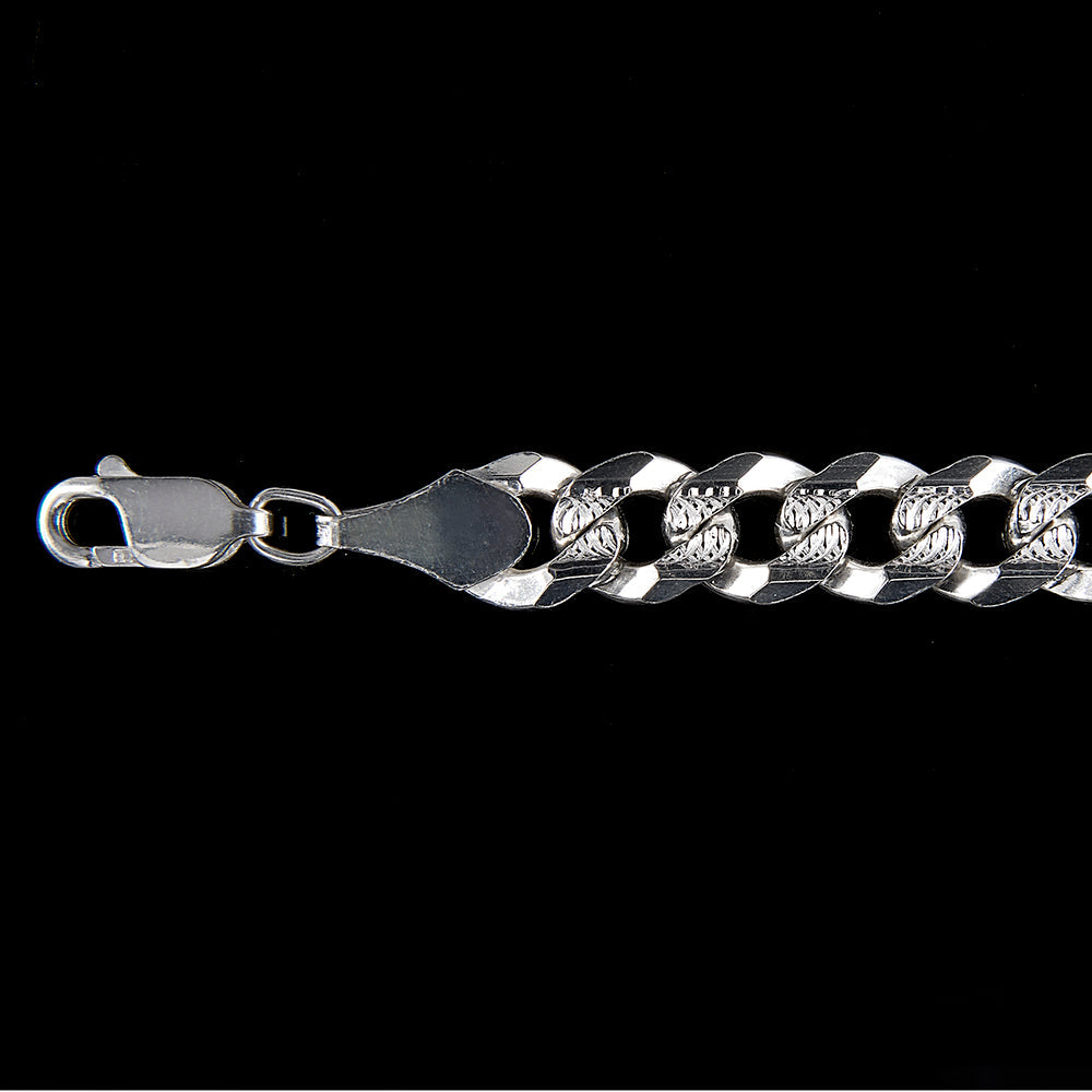 Unisex | Cadena Tejido Barbada Cubana Diamantada - 8 mm x 50 cm, Collar Para Hombre Y Mujer, De Plata Autentica Ley .925, DUO DELUXE JOYAS