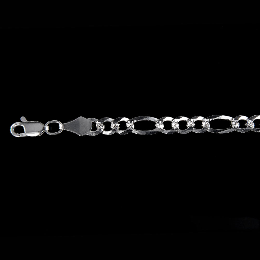 Unisex | Cadena Tejido Figaro 3:1 Diamantada - 5 mm x 50 cm, Collar Para Hombre Y Mujer, De Plata Autentica Ley .925, DUO DELUXE JOYAS