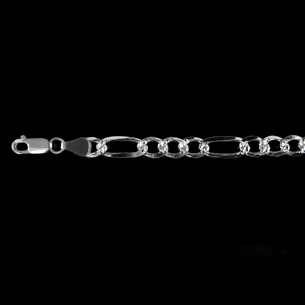 Unisex | Cadena Tejido Figaro 3:1 Diamantada - 6 mm x 60 cm, Collar Para Hombre Y Mujer, De Plata Autentica Ley .925, DUO DELUXE JOYAS