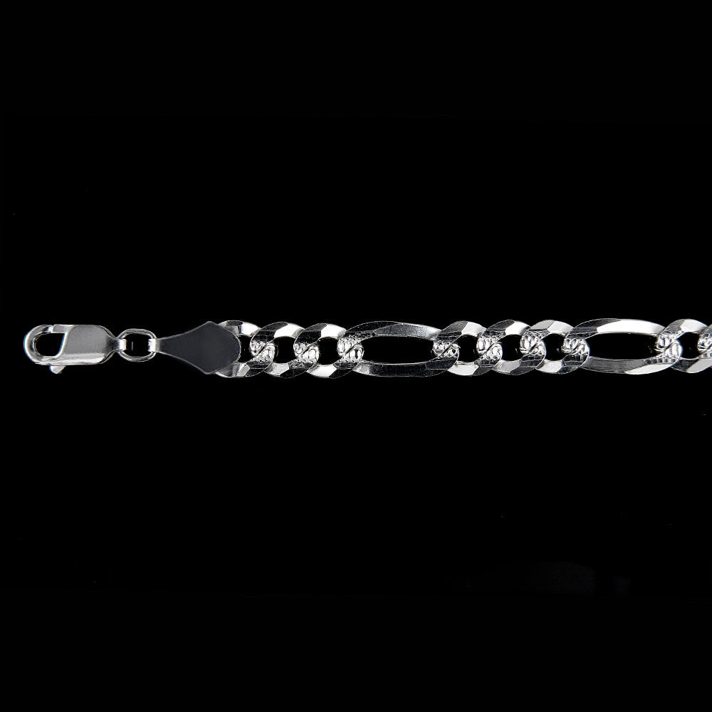 Unisex | Cadena Tejido Cartier Figaro 3:1 Diamantada - 7 mm x 60 cm, Collar Para Hombre Y Mujer, De Plata Autentica Ley .925, DUO DELUXE JOYAS