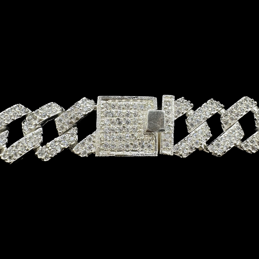 Unisex | Pulsera Tejido Cubana Diamantada Con Zirconias 6 - 1 cm – Plata Ley .925
