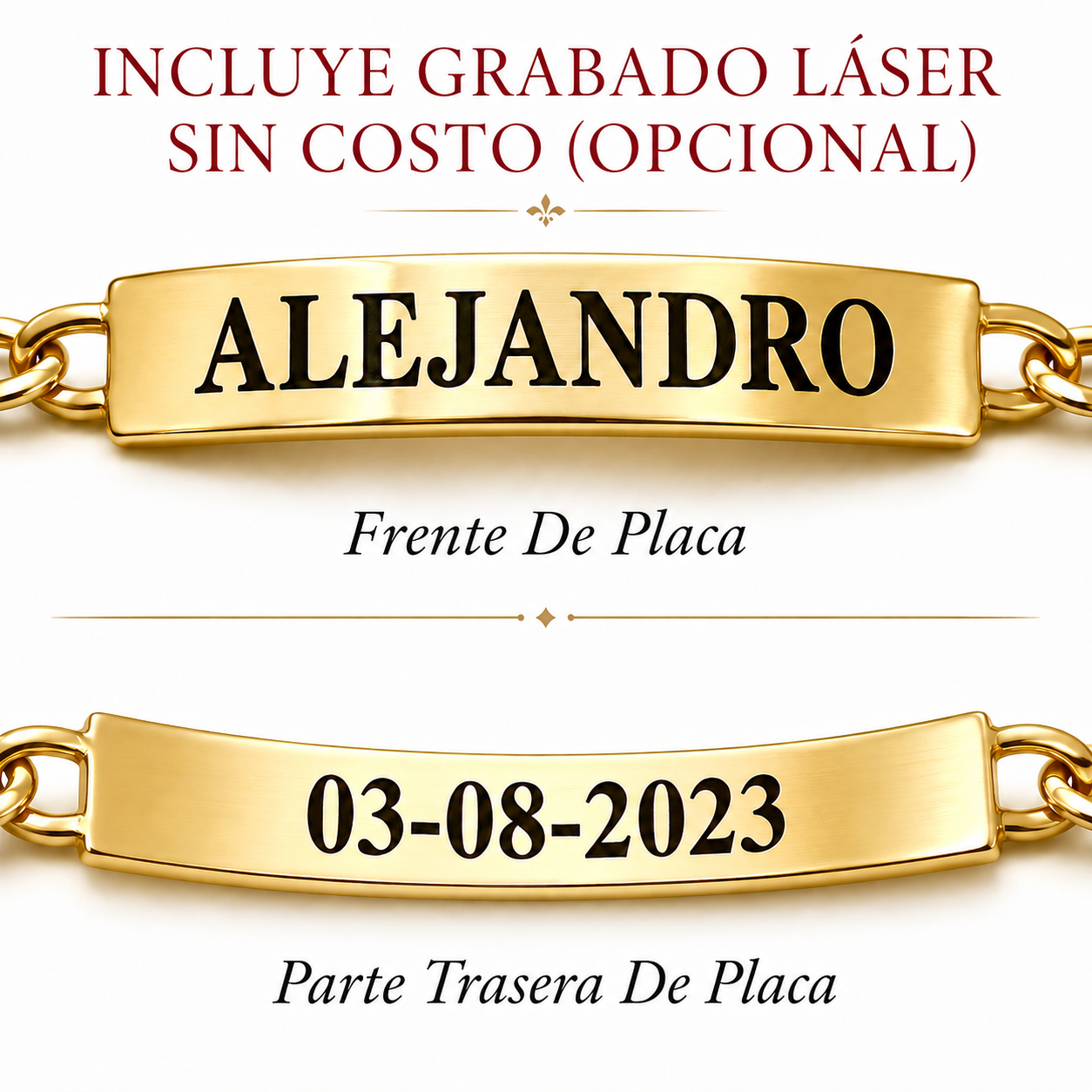 Bebé | Esclava Tejido Barbada Cubana Lisa 3 mm, Pulsera Para Bebé, De Plata Autentica Ley .925 Con Baño De Oro Italiano 24k, Con Grabado, DUO DELUXE JOYAS